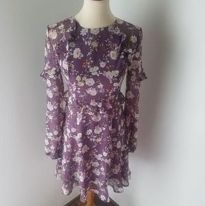 ASTR purple long sleeved ruffled mini dress
